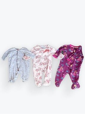 Trio of One-Piece Sleepers Playwear ~ 3 mo & 3-6 mos.